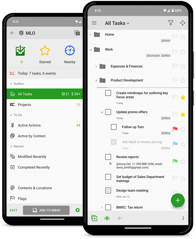 MyLifeOrganized Android 手機主界面