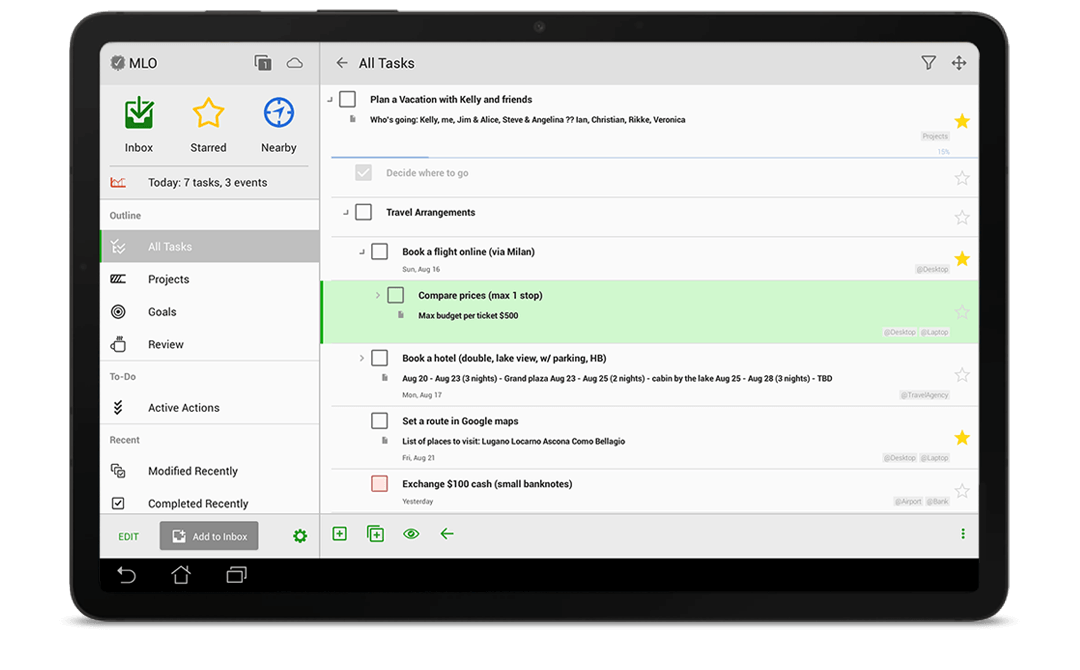 MyLifeOrganized Android 平板主界面